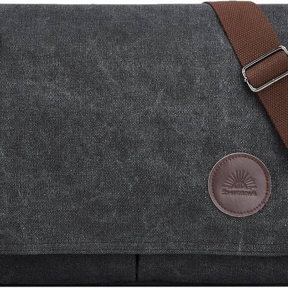 Canvas Satchel Messenger Bag for Men Women, Vintage Shoulder Crossbody 13.3" Lap - Picture 1 of 6